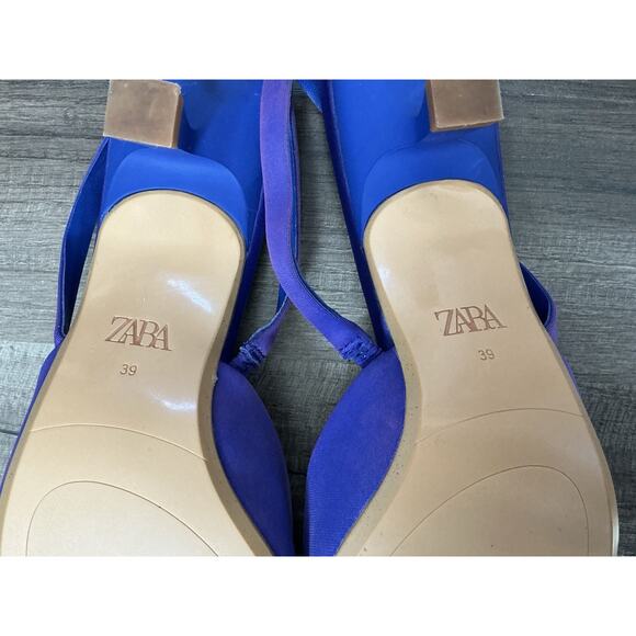 ZARA Slingback Kitten Heels Embellish Rhinestone Purple Blue 39/8.5 Quiet Luxury - Picture 8 of 9